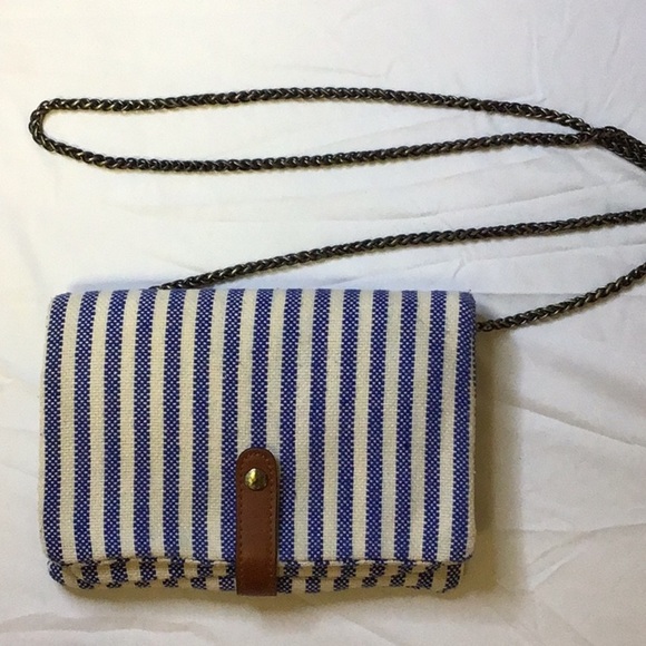 Street Level Blue and White Crossbody Bag with Stripes - Picture 1 of 8